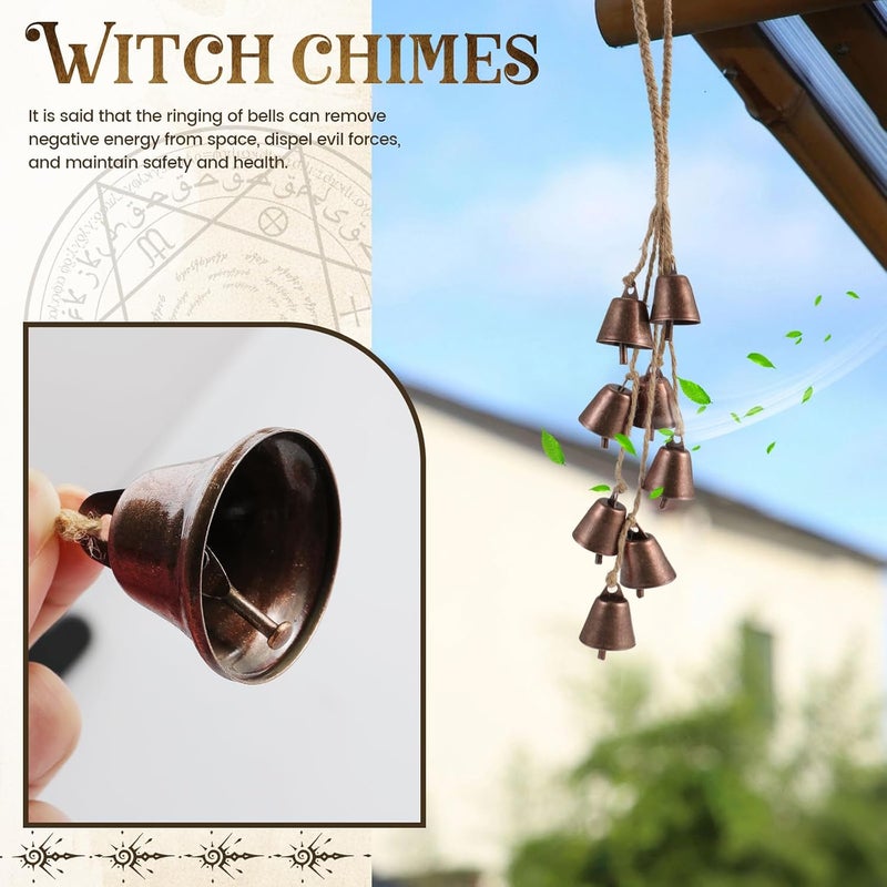 Ausicfen 2 Pack Witch Bells for Door Knob Protection Outdoor Bells Hanging Bells for Door knob Witches Bells Magic Wind Chimes for Home Protection Witch Bells Kit(Rustic Red) - Image 5